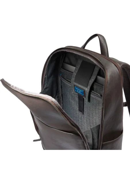 Piquadro Black Square 15.6"laptop leather backpack, dark brown