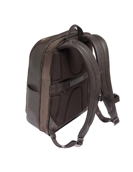 Piquadro Black Square 15.6"laptop leather backpack, dark brown