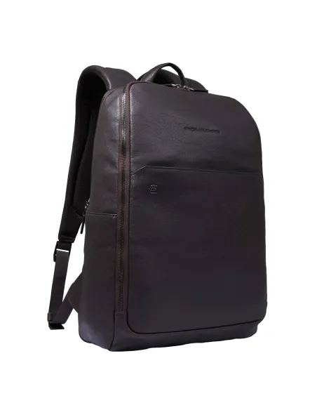 Piquadro Black Square 15,6"Laptop-Rucksack aus Leder, dunkelbraun