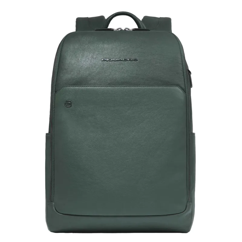 Piquadro Black Square 15,6" Laptop-Rucksack aus Leder, grün