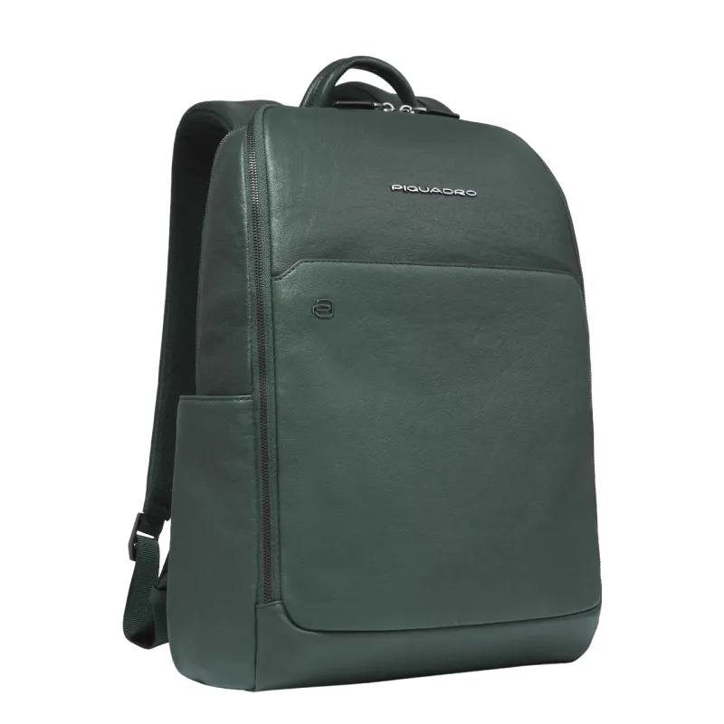 Piquadro Black Square 15,6" Laptop-Rucksack aus Leder, grün 2
