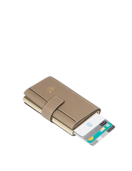 Porta banconote e carte di credito in metallo e pelle Piquadro Circle, tortora