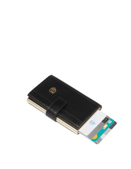 Porta banconote e carte di credito in metallo e pelle Piquadro Circle, nero