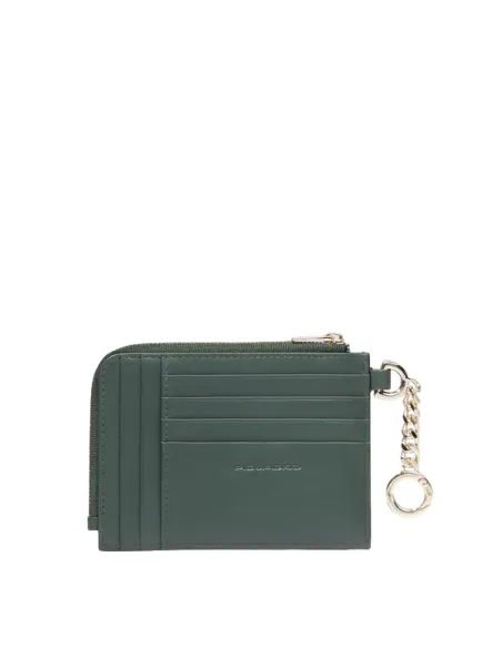 Piquadro Circle Zippered coin pouch with credit card slots, dark green