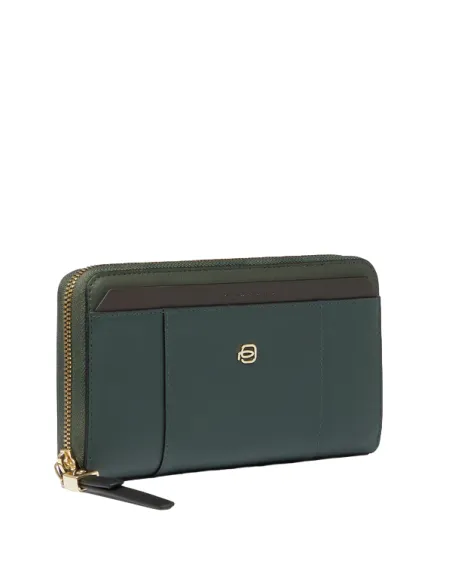 Portafogli donna con cerniera Piquadro Circle, verde scuro