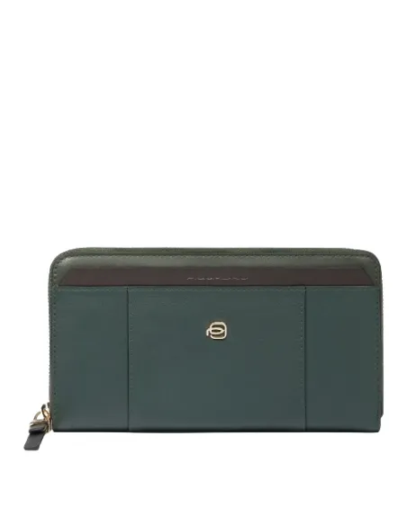 Portafogli donna con cerniera Piquadro Circle, verde scuro