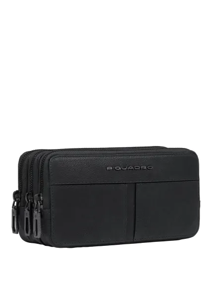 Piquadro Hedley men's leather clutch bag with three compartments, black