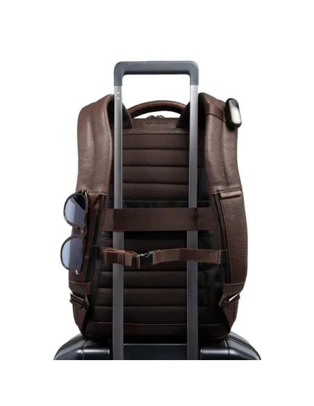 Piquadro Hedley 14" computer leather backpack, dark brown