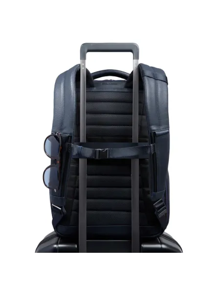 Zaino porta pc da 14 in pelle con cinghia sternale Piquadro Hedley, blu