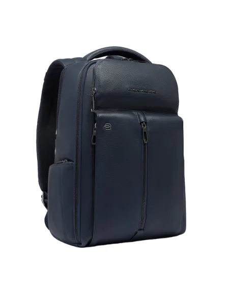 Zaino porta pc da 14 in pelle con cinghia sternale Piquadro Hedley, blu