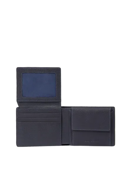 Piquadro Hedley Small leather wallet with coin purse and removable card holder, blue