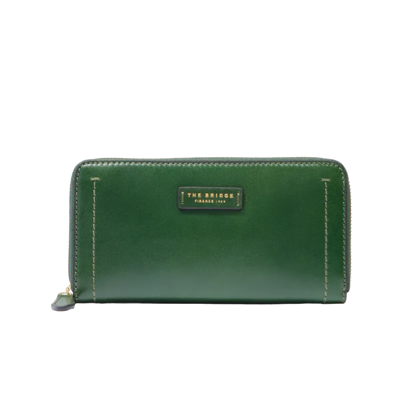 Portafogli donna con zip The Bridge Fiona, verde inglese