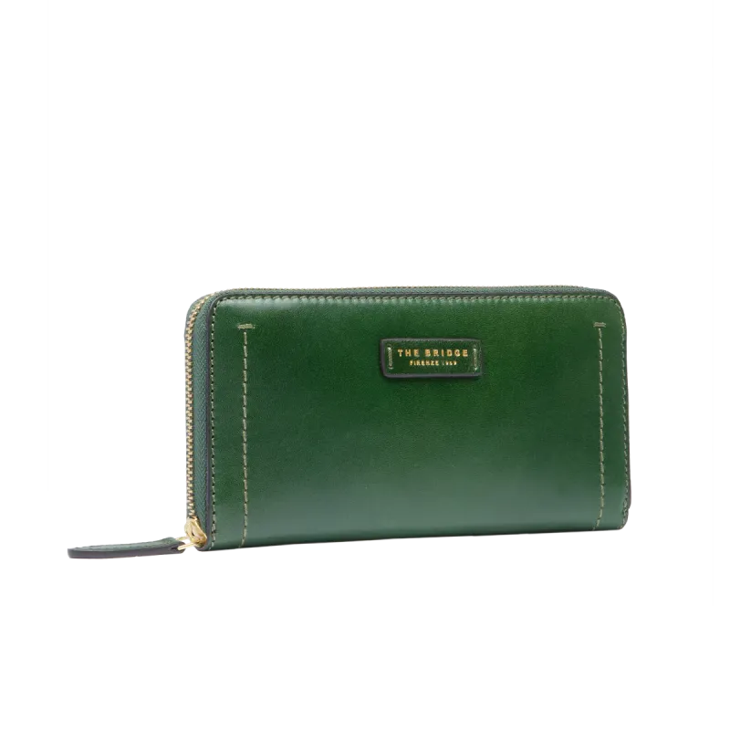 Portafogli donna con zip The Bridge Fiona, verde inglese 2