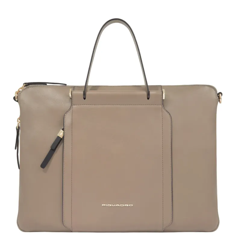 Piquadro Circle Expandable slim leather briefcase, dove grey