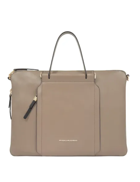 Piquadro Circle Expandable slim leather briefcase, dove grey