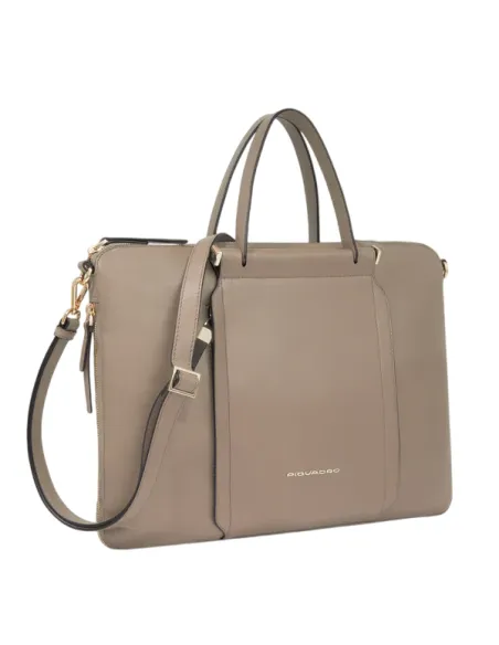 Piquadro Circle Expandable slim leather briefcase, dove grey