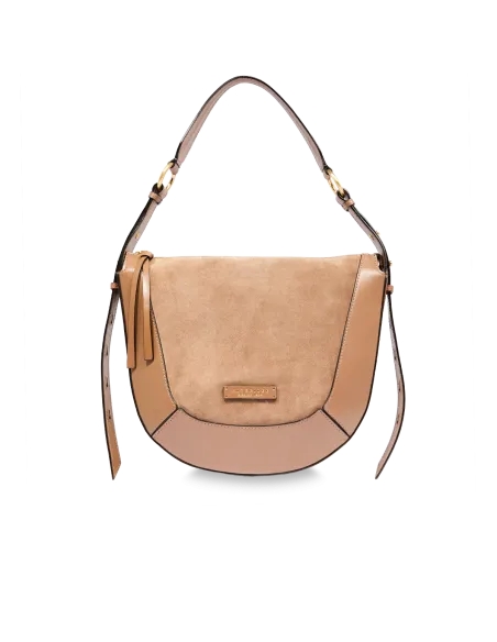 Borsa donna media in pelle e camoscio The Bridge Fedora, beige