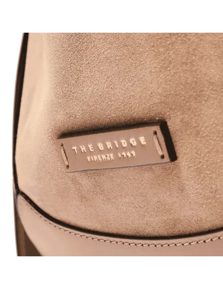 Borsa donna media in pelle e camoscio The Bridge Fedora, beige