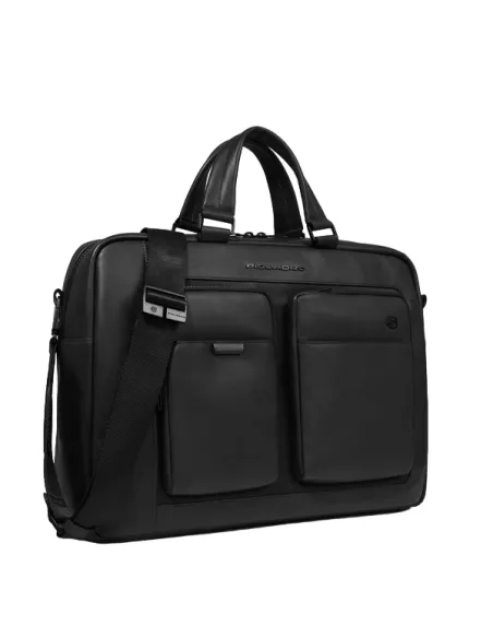 Piquadro Liko 15.6 computer portfolio briefcase with two handles, black