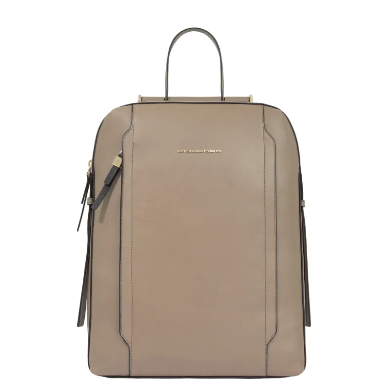 Piquadro Circle Damen-Laptop-Rucksack aus Leder, Turteltaube