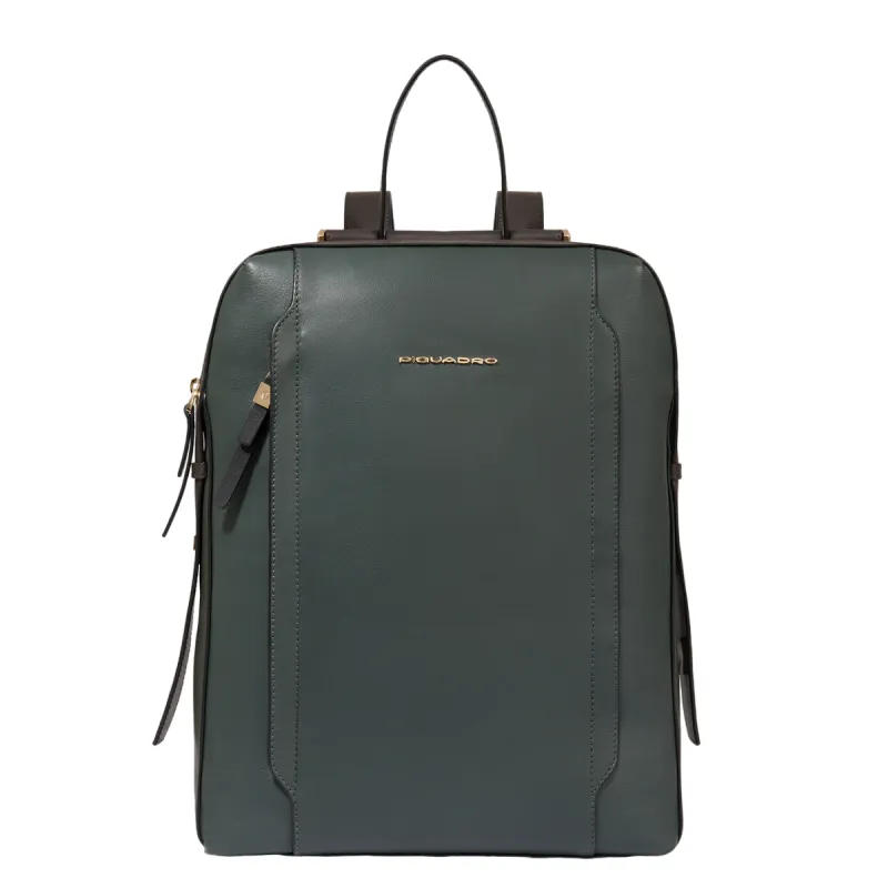 Piquadro Circle Damen-Laptop-Rucksack aus Leder, Dunkelgrün
