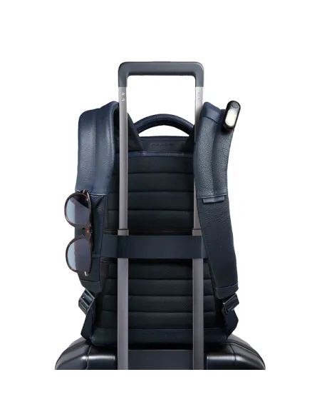 Piquadro Hedley kleiner Laptop-Rucksack aus Leder, blau