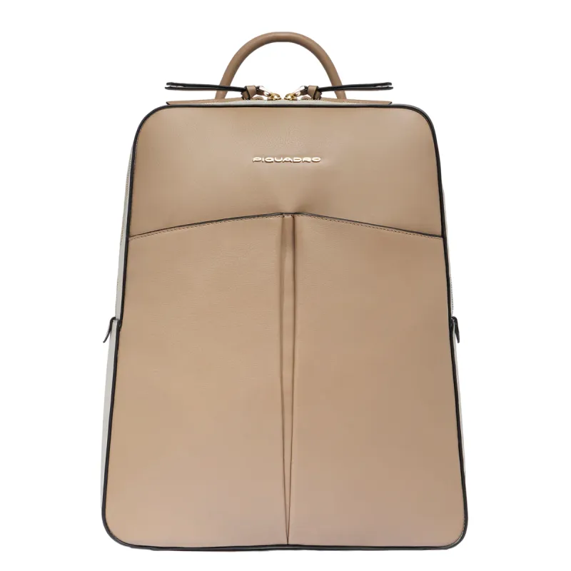 Piquadro Ashley 15.6 Damen-Rucksack mit zwei Fächern, beige