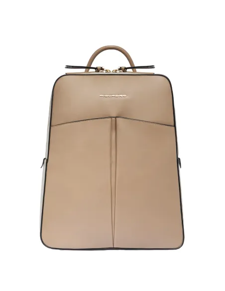 Zaino donna in pelle con porta pc da 15,6 Piquadro Ashley, beige