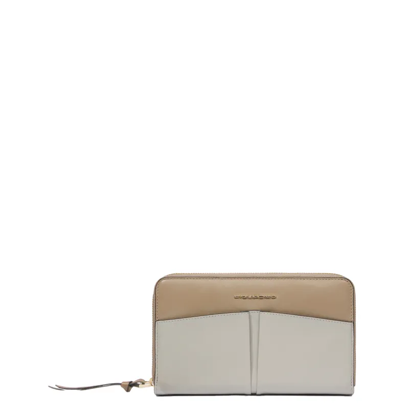 Piquadro Ashley women's zipped leather wallet, beige