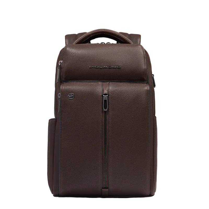 Piquadro Hedley small leather laptop backpack, dark brown
