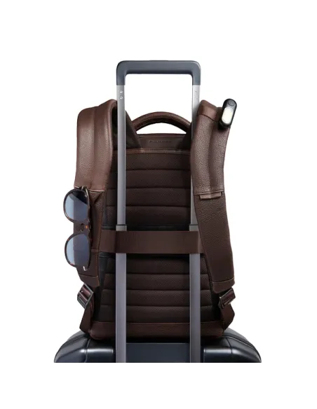 Piquadro Hedley kleiner Laptop-Rucksack aus Leder, dunkelbraun