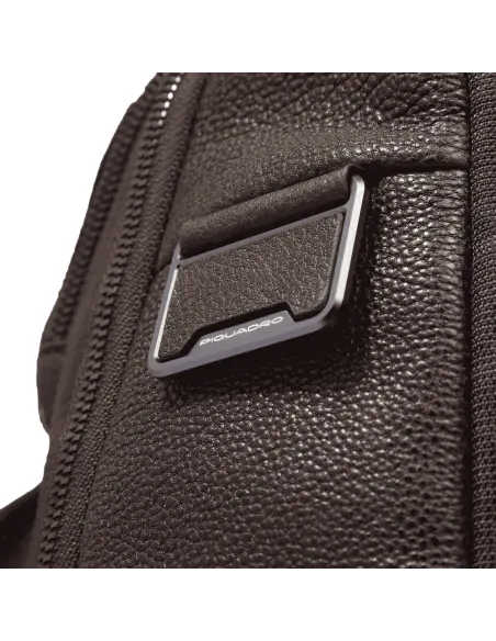 Piquadro Hedley small leather laptop backpack, dark brown