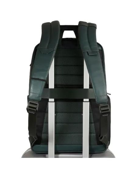 Piquadro Liko 15.6 PC backpack in leather and fabric, blue