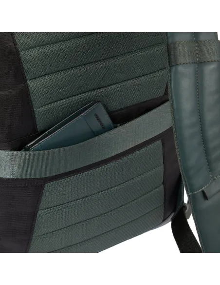 Piquadro Liko 15,6" Laptop-Rucksack aus Leder und Stoff, blau