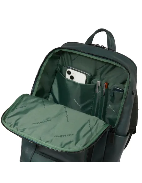 Piquadro Liko 15,6" Laptop-Rucksack aus Leder und Stoff, blau