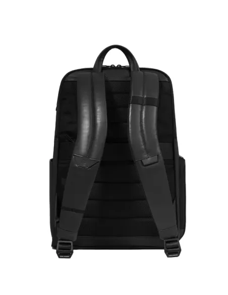 Piquadro Liko 15.6 PC backpack in leather and fabric, black
