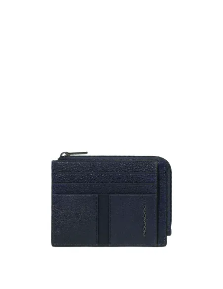 Bustina porta carte di credito con tasca con zip Piquadro Hedley, blu