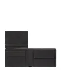 Piquadro Hedley men's leather wallet with ID window and coin purse, black
