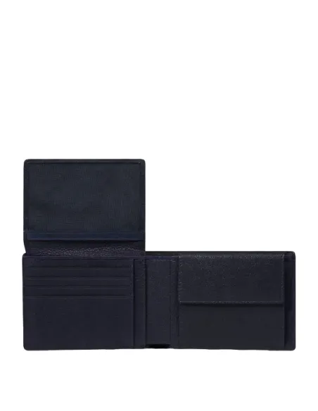 Piquadro Hedley men's leather wallet with ID window and coin purse, blue