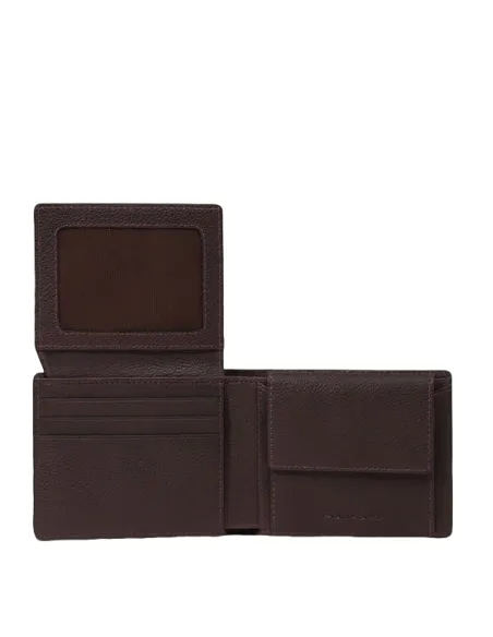 Piquadro Hedley Small leather wallet with coin purse and removable card holder, dark brown