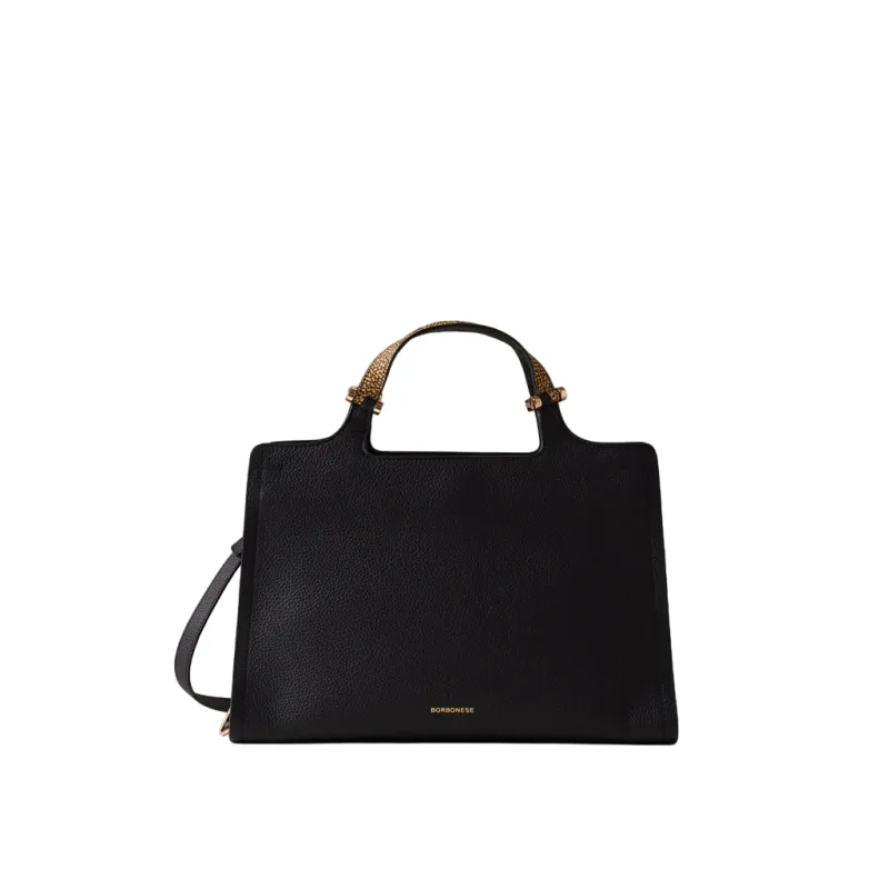 Borbonese Damen-Tasche mit zwei Griffen, schwarz