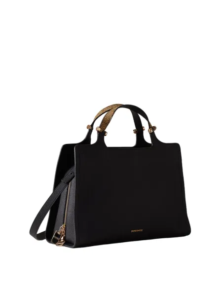 Borbonese Damen-Tasche mit zwei Griffen, schwarz