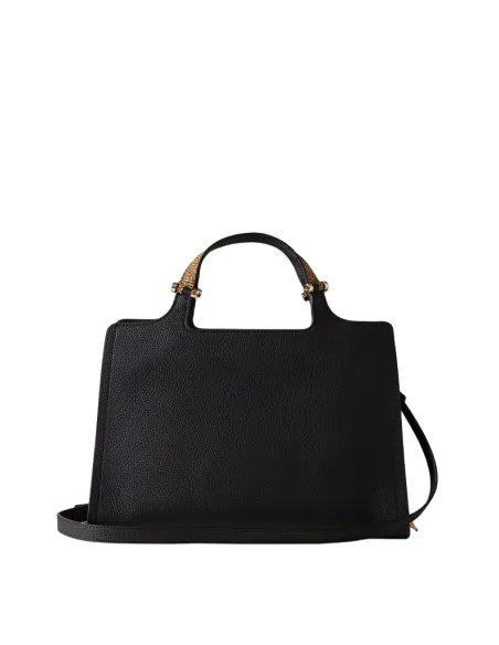 Borsa in pelle due manici Borbonese, Nera-OP Naturale