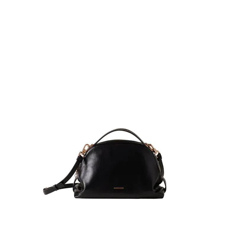 Borsa a bauletto piccolo in pelle Borbonese, nero