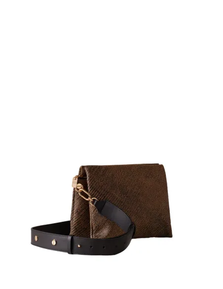 Borsa a tracolla con tre comparti Borbonese Oyster, op naturale-nero