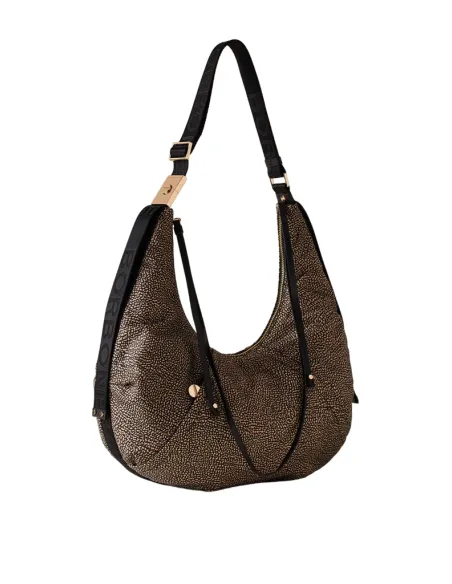 Borbonese Fold Tasche mit verstellbarem Schulterriemen, op natur-schwarz