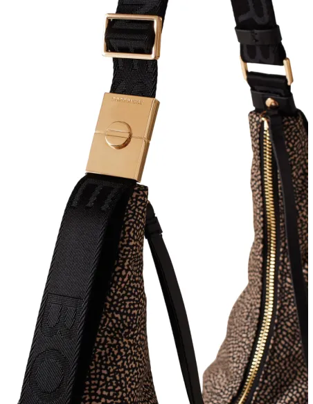 Borbonese Fold shoulder bag with adjustable strap, op natural-black