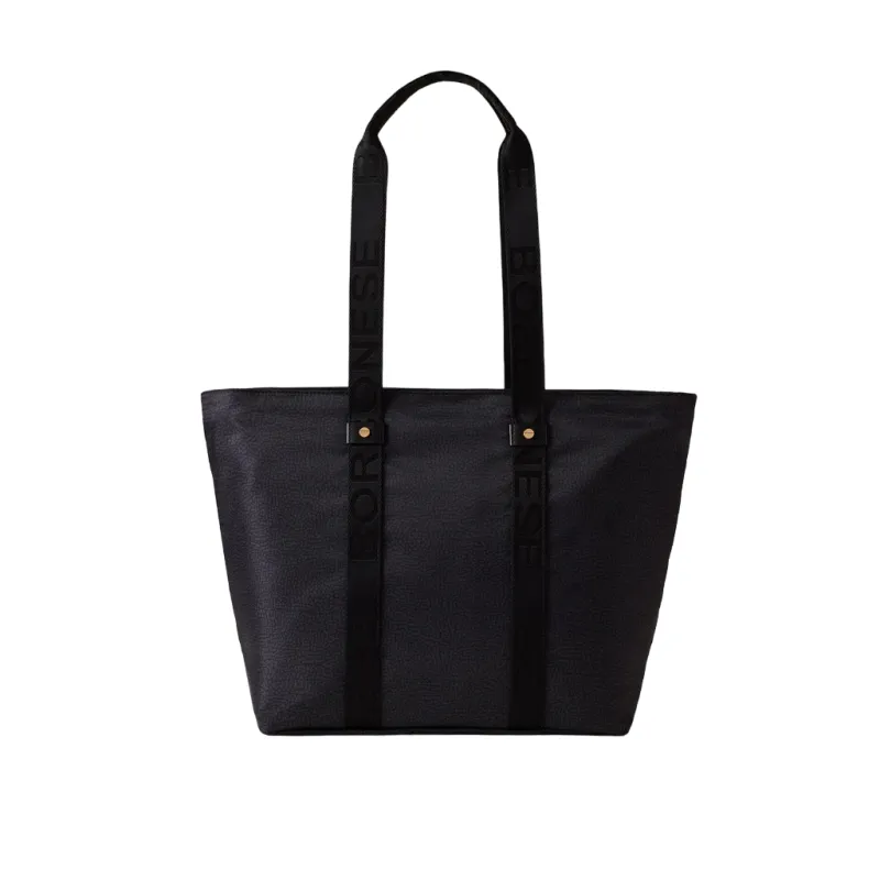 Borbonese Eco Line mittlere Einkaufstasche, Schwarz