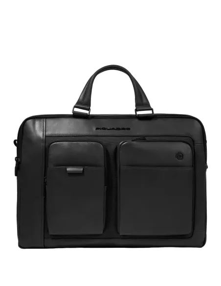 Cartella porta pc e porta iPad® in pelle e tessuto con due scomparti Piquadro Liko, nera