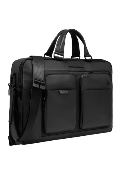 Cartella porta pc e porta iPad® in pelle e tessuto con due scomparti Piquadro Liko, nera